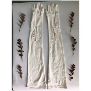 Vintage White Opera Length Gloves w/ Button Detail